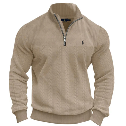R.L. Strukturierter Half-Zip Strickpullover - Räumungsverkauf